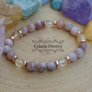 Bracelet  Sunny - Pierre de Soleil et Cristal de roche (8mm) 19cm