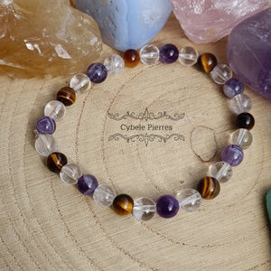 Bracelet Achille - Améthyste, Oeil de tigre et Cristal de roche  (6mm) - 17cm