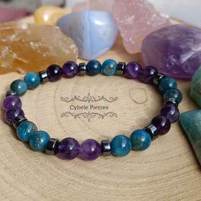 Bracelet Zen - Apatite bleue et Améthyste (8mm) - 19cm