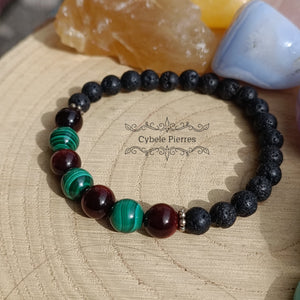 Bracelet Grandeur - Oeil de taureau & Malachite (6 et 8mm) - 18cm