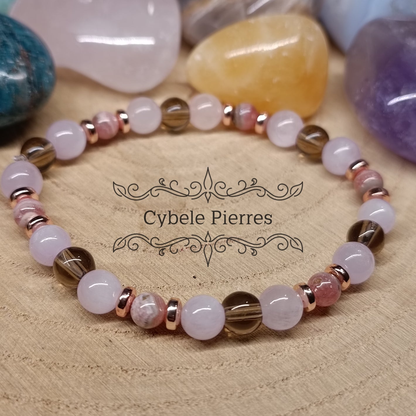 Bracelet Contrôle – Kunzite, Rhodochrosite et Quartz Fumé (5-6mm) – 17 cm | Ancrage &amp; Équilibre