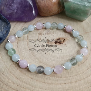 Bracelet Kunzite, Aigue-Marine et Fluorite (6mm) - 18cm