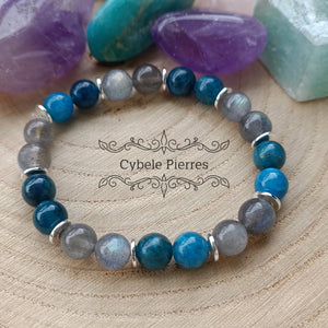 Bracelet Communication - Apatite bleue et Labradorite (8mm) - 17cm