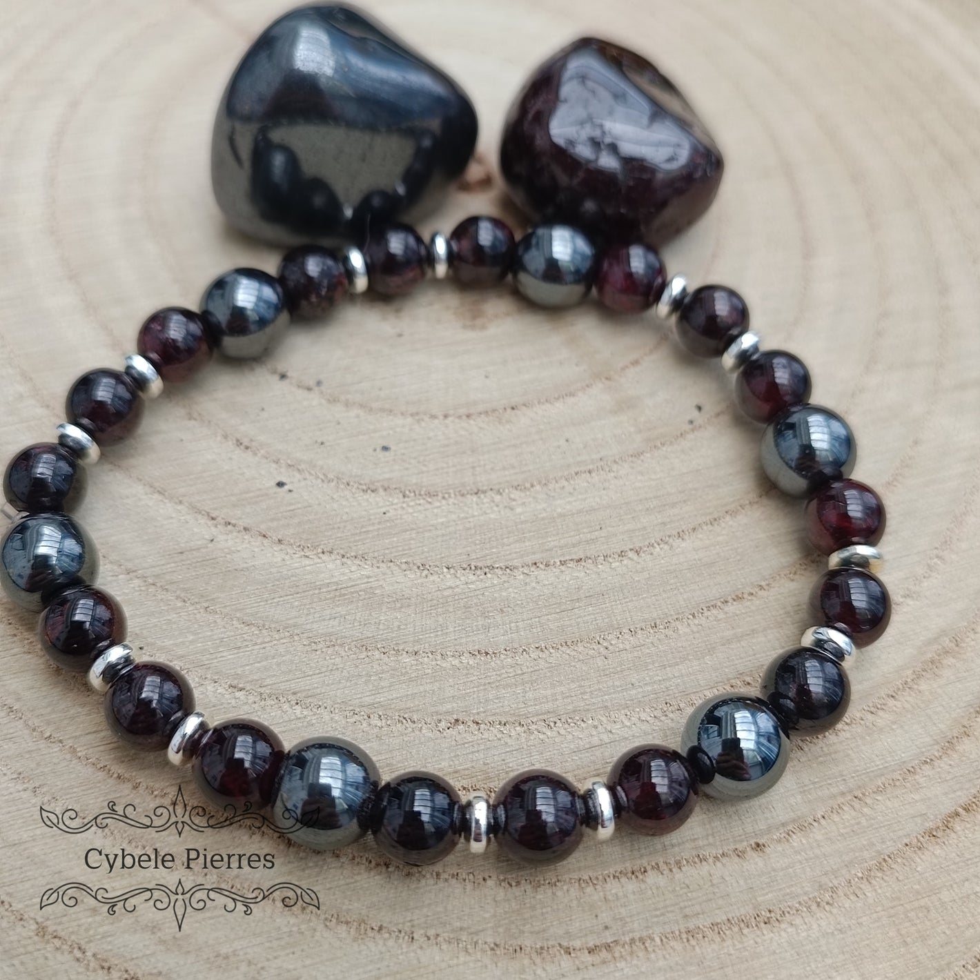 Bracelet Abondance - Grenat & Hématite - (6 et 8mm) - 19cm