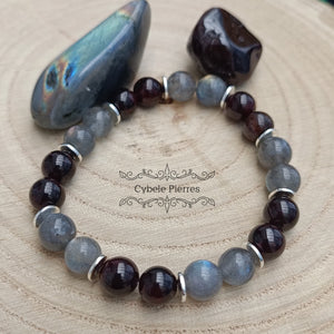 Bracelet Endurance - Labradorite et Grenat (8mm) - 18cm