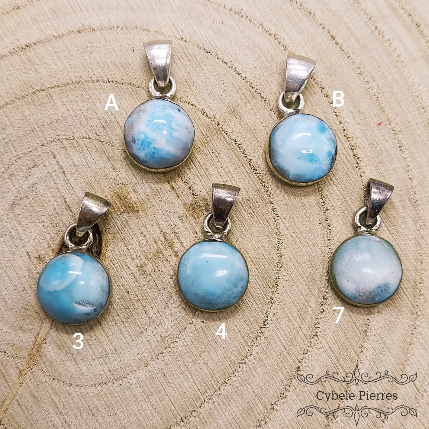 Pendentif rond- Larimar Extra (10mm) - A choisir