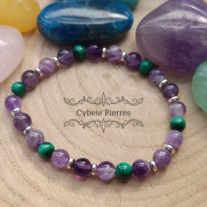 Bracelet Sentiment - Améthyste et Malachite (6mm) - 18cm