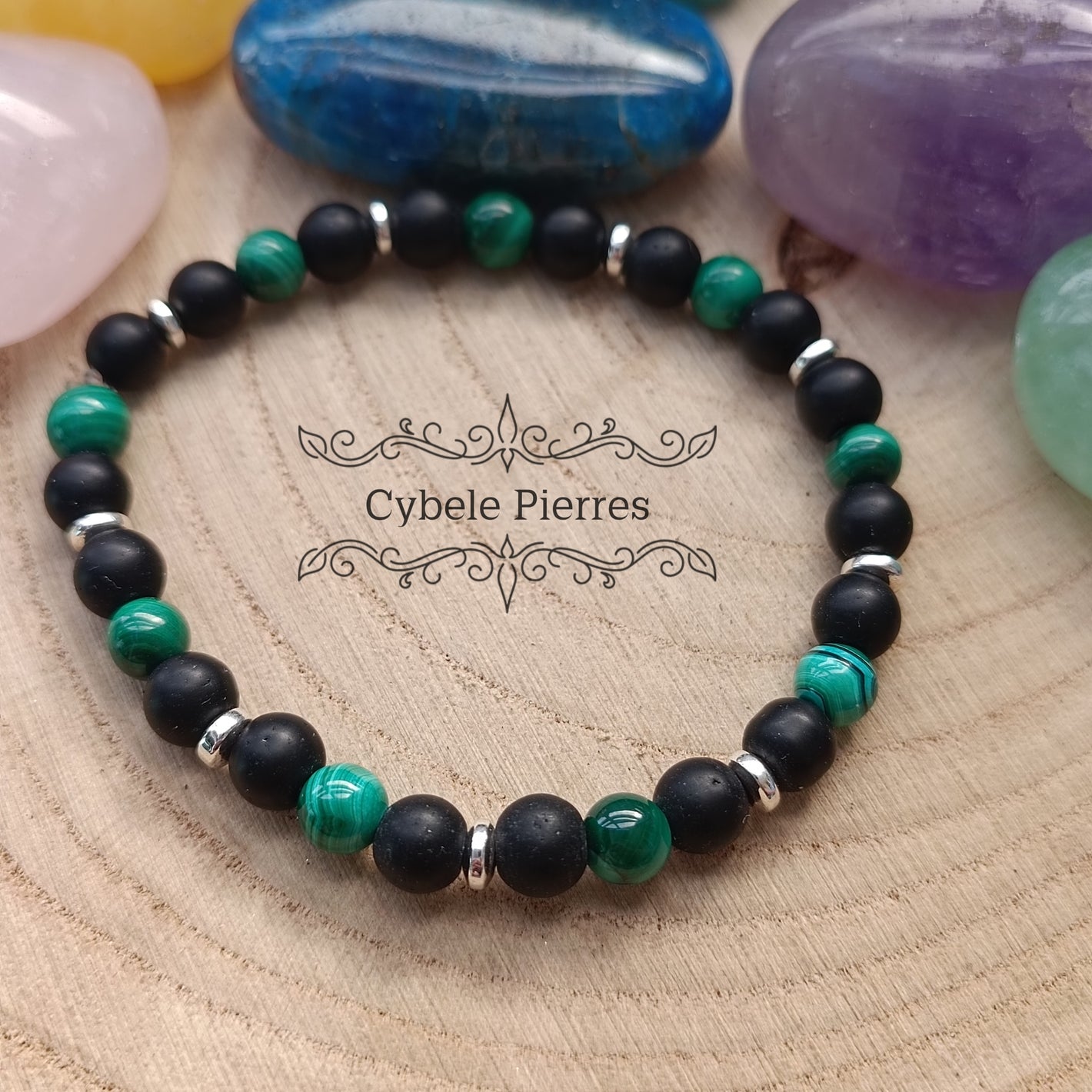 Bracelet Soutien - Malachite et Onyx (6mm) - 17cm