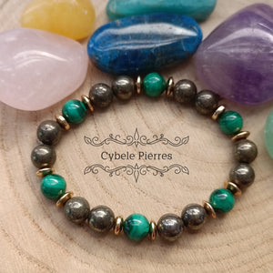 Bracelet Richesse intérieure - Malachite et Pyrite (8mm) - 18 cm | Force & Protection