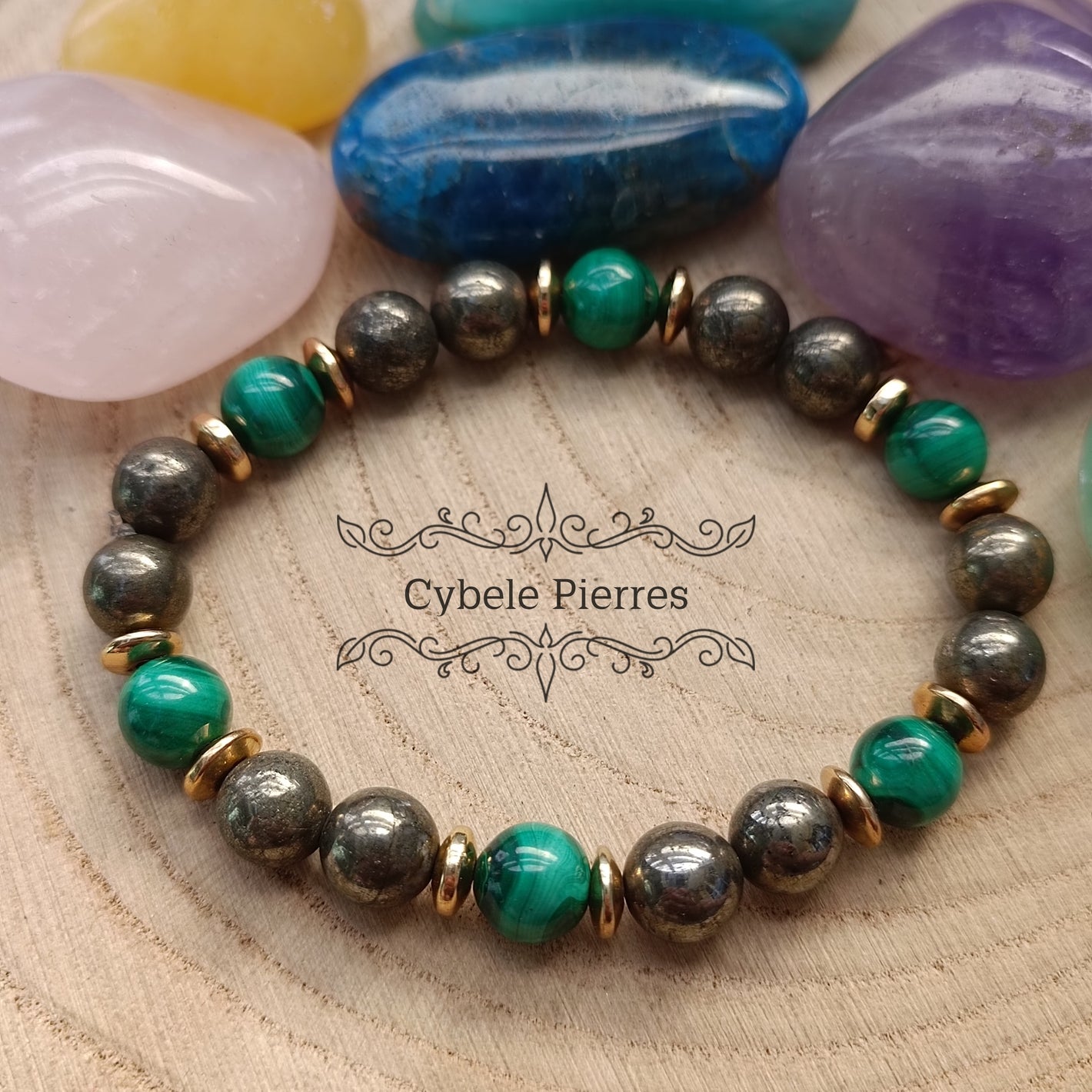 Bracelet Richesse intérieure - Malachite et Pyrite (8mm) - 18 cm | Force & Protection