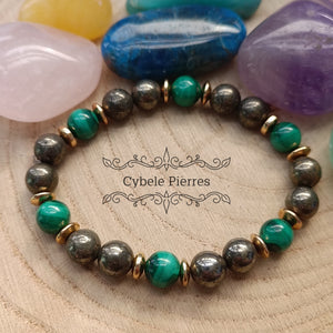 Bracelet Richesse intérieure - Malachite et Pyrite (8mm) - 18cm