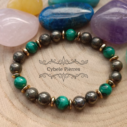 Bracelet Richesse intérieure - Malachite et Pyrite (8mm) - 18cm