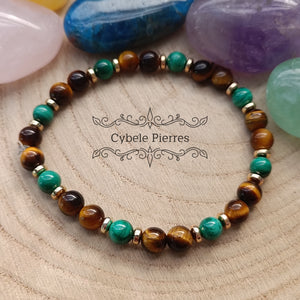 Bracelet Protection et Rêves  - Malachite et Oeil de tigre (6mm) - 18cm