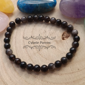 Bracelet Obsidienne Argentée  (6mm) -18cm