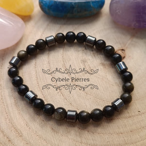 Bracelet Obsidienne dorée  (6mm) - 17cm