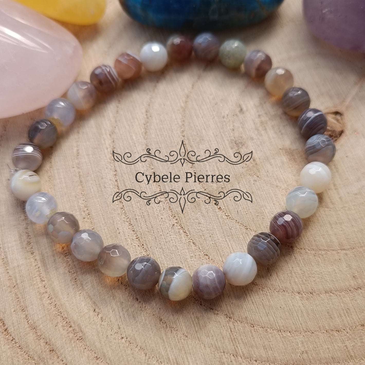 Bracelet Agate Rubanée facettée (6mm) - 18cm