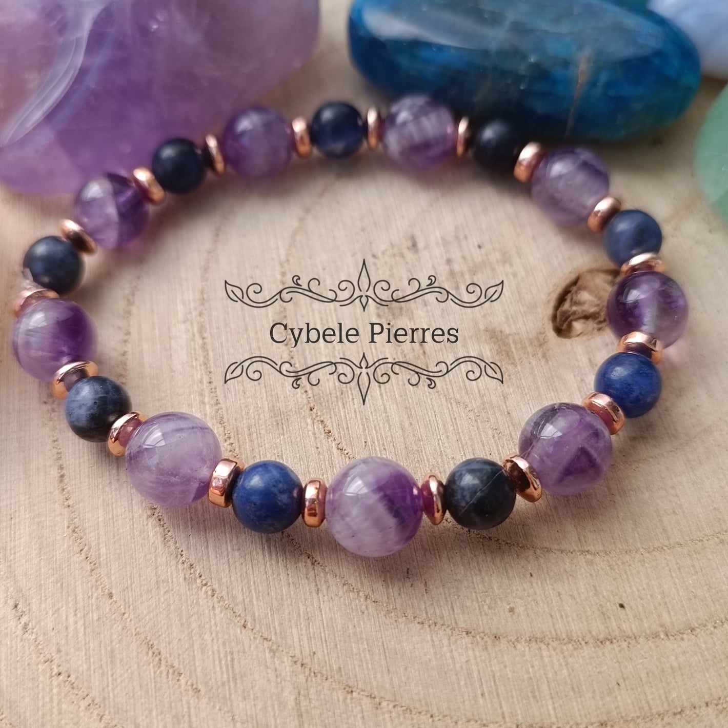 Bracelet Expression - Améthyste & Sodalite (6 et 8mm)- 17cm