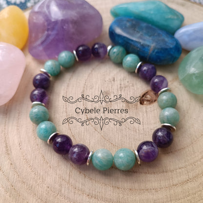 Bracelet Zen - Améthyste & Amazonite (8mm) - 18cm