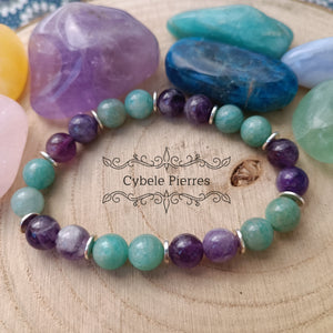 Bracelet Zen - Améthyste & Amazonite (8mm) - 18cm