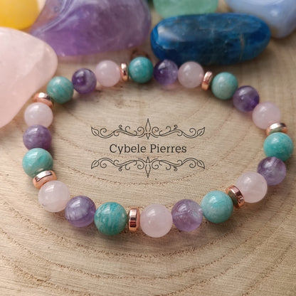 Bracelet Apaisement - Amazonite, Améthyste et Quartz rose (8mm) - 17cm ou 19cm