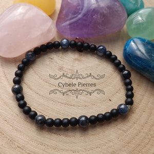 Bracelet Relations  -  Cyanite et Onyx  et (4 et 6mm) - 18cm