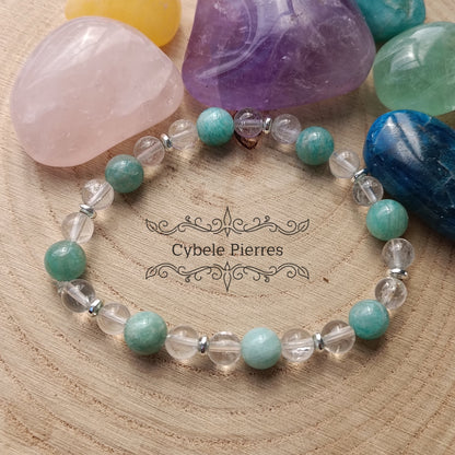 Bracelet sérénité - Amazonite et Cristal de roche (6 et 8mm) - 18cm