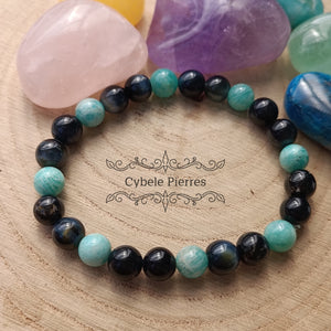 Bracelet Intuition intense - Amazonite et Oeil de faucon (8mm) - 19cm