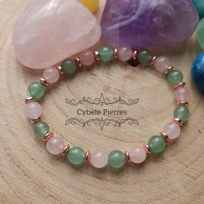 Bracelet Compassion - Quartz rose & Aventurine verte (6mm) 17cm