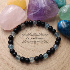 Bracelet Harmonie Parfaite -Fluorine bleue et Onyx mat (6mm) - 17cm