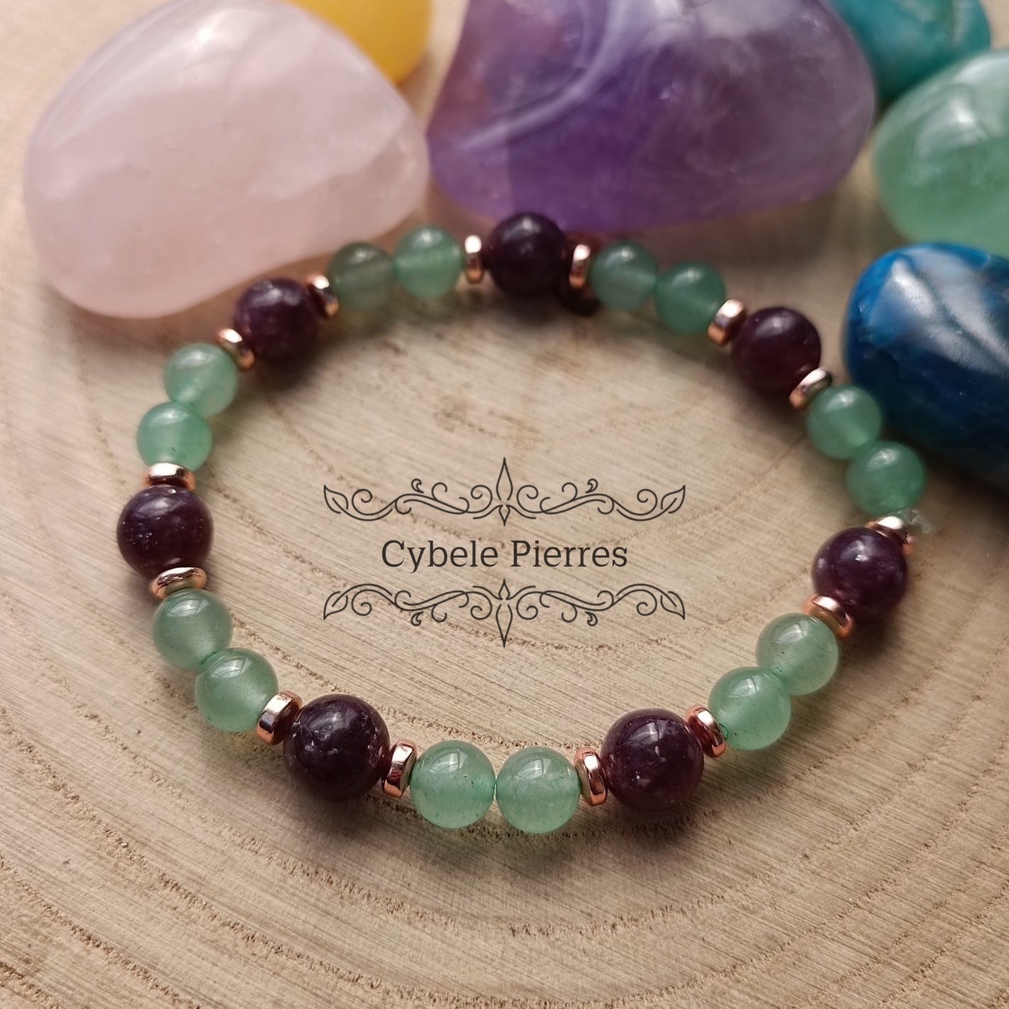 Bracelet Libération - Aventurine verte et Lépidolite (6mm et 8mm) - 18cm