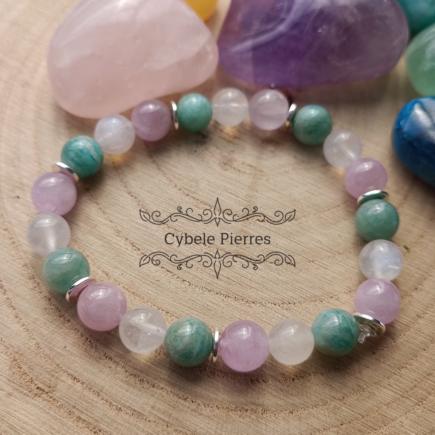 Bracelet Douceur - Amazonite, Péristérite et Kunzite (8mm) - 19cm