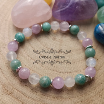 Bracelet Douceur - Amazonite, Péristérite et Kunzite (8mm) - 19cm