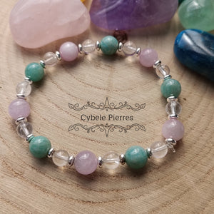 Bracelet Enfant Intérieur - Cristal de Roche, Amazonite et Kunzite (6mm et 8mm) - 18cm | Apaisement et Confiance