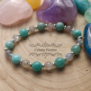 Bracelet Zen - Amazonite et Labradorite (6mm et 8mm) - 17cm