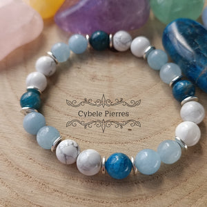 Bracelet Communication et Perception - Apatite, Aigue-marine & Howlite (8mm) - 18cm