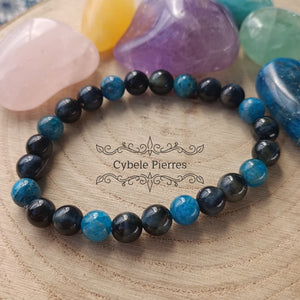 Bracelet Conscience - Oeil de faucon et Apatite bleue (8mm) - 19cm