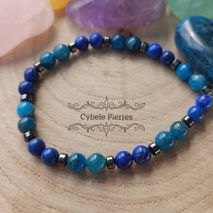 Bracelet Atlas - Lapis-Lazuli et Apatite bleue - (6mm) - 18cm