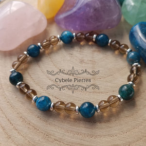 Bracelet Clairvoyance suprême : Quartz Fumé et Apatite bleue (6 et 8mm) - 18cm