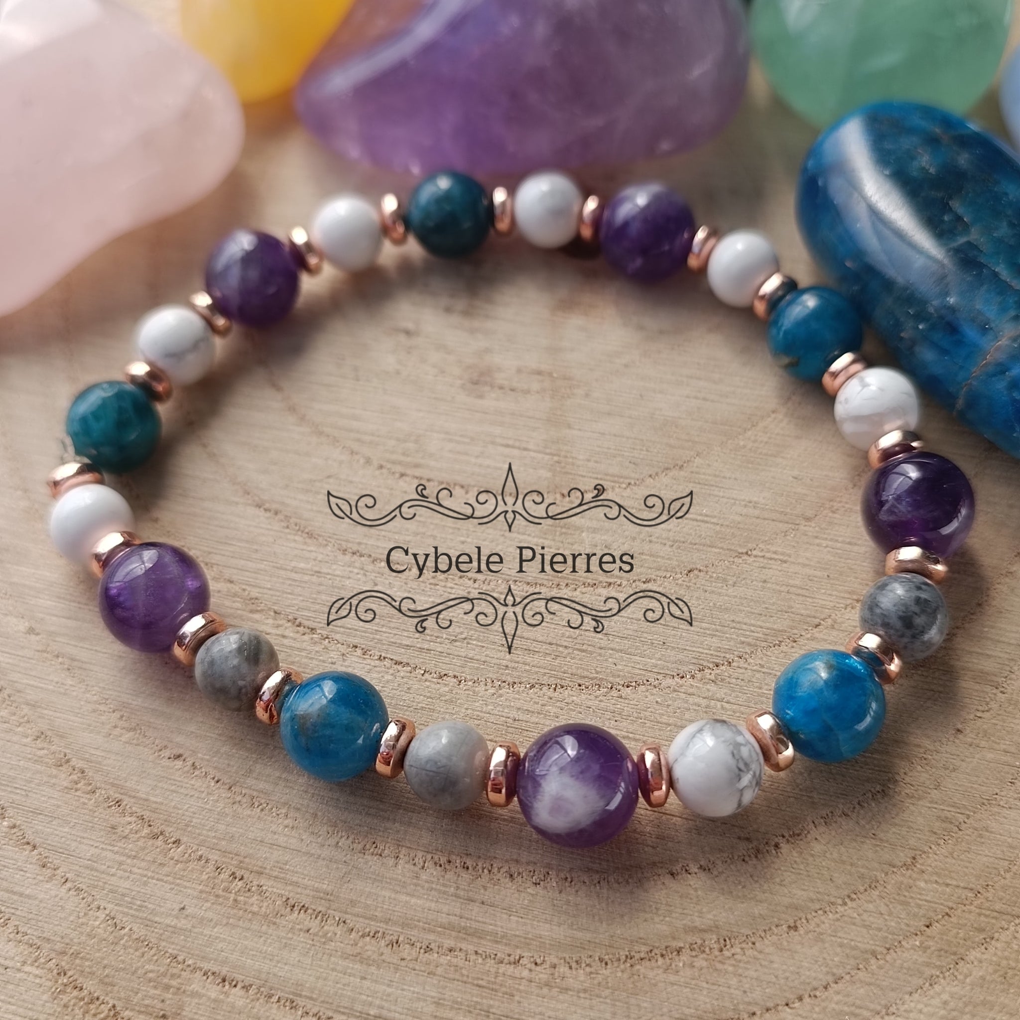 Bracelet pierres améthyste et howlite naturelles lithothérapie sérénité Bracelet pierres améthyste et howlite naturelles lithothérapie sérénité