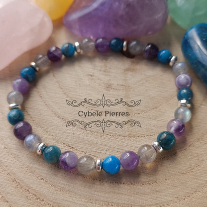 Bracelet Zen Attitude - Améthyste, Apatite bleue et Labradorite (6mm) - 18cm