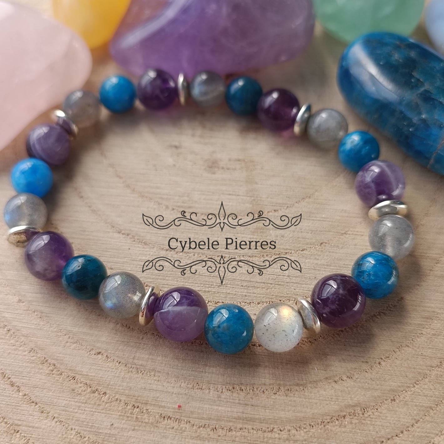 Bracelet Zen Attitude - Améthyste, Apatite bleue et Labradorite (8mm) - 19cm