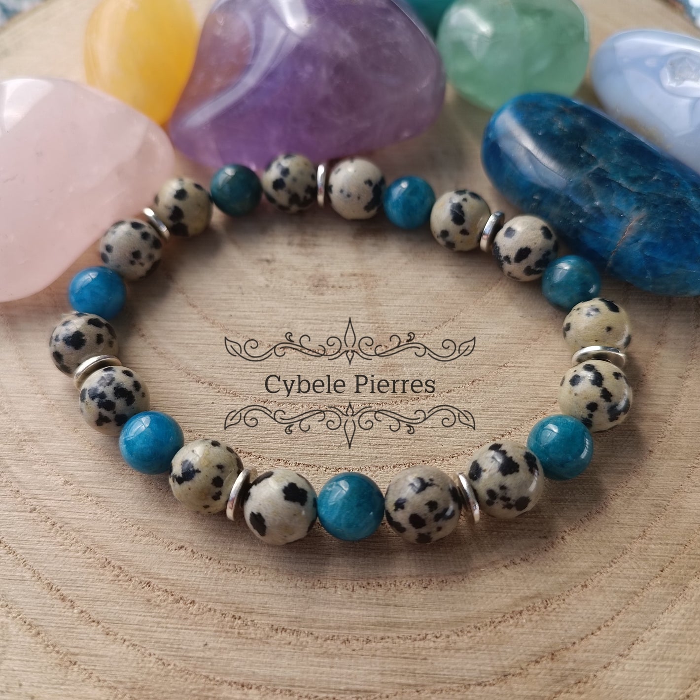 Bracelet Communication et relation - Jaspe Dalmatien et Apatite bleue (8mm) - 18cm