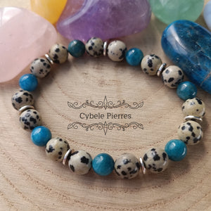 Bracelet Communication et relation - Jaspe Dalmatien et Apatite bleue (8mm) - 18cm