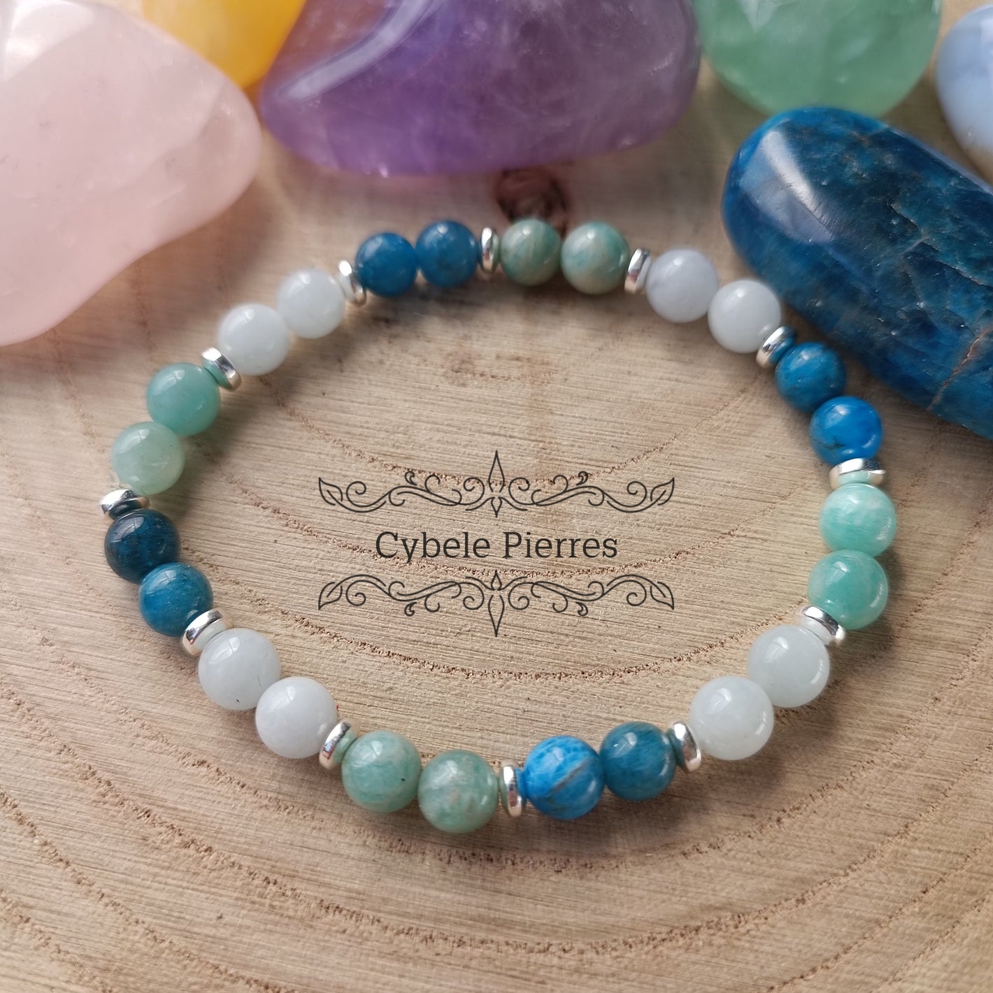 Bracelet Sérénité intense - Apatite bleue, Aigue-marine et Amazonite (6mm) - 18cm