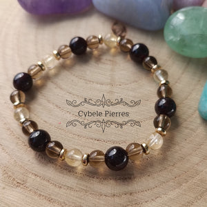 Bracelet Estime de soi - Grenat, Quartz fumé et Citrine (6 et 8mm) - 18cm