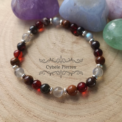 Bracelet  Bienveillant - Oeil de fer, Ambre et Labradorite (6mm) - 18cm