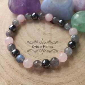 Bracelet Magie - Labradorite  et Quartz rose  (8mm) - 19cm