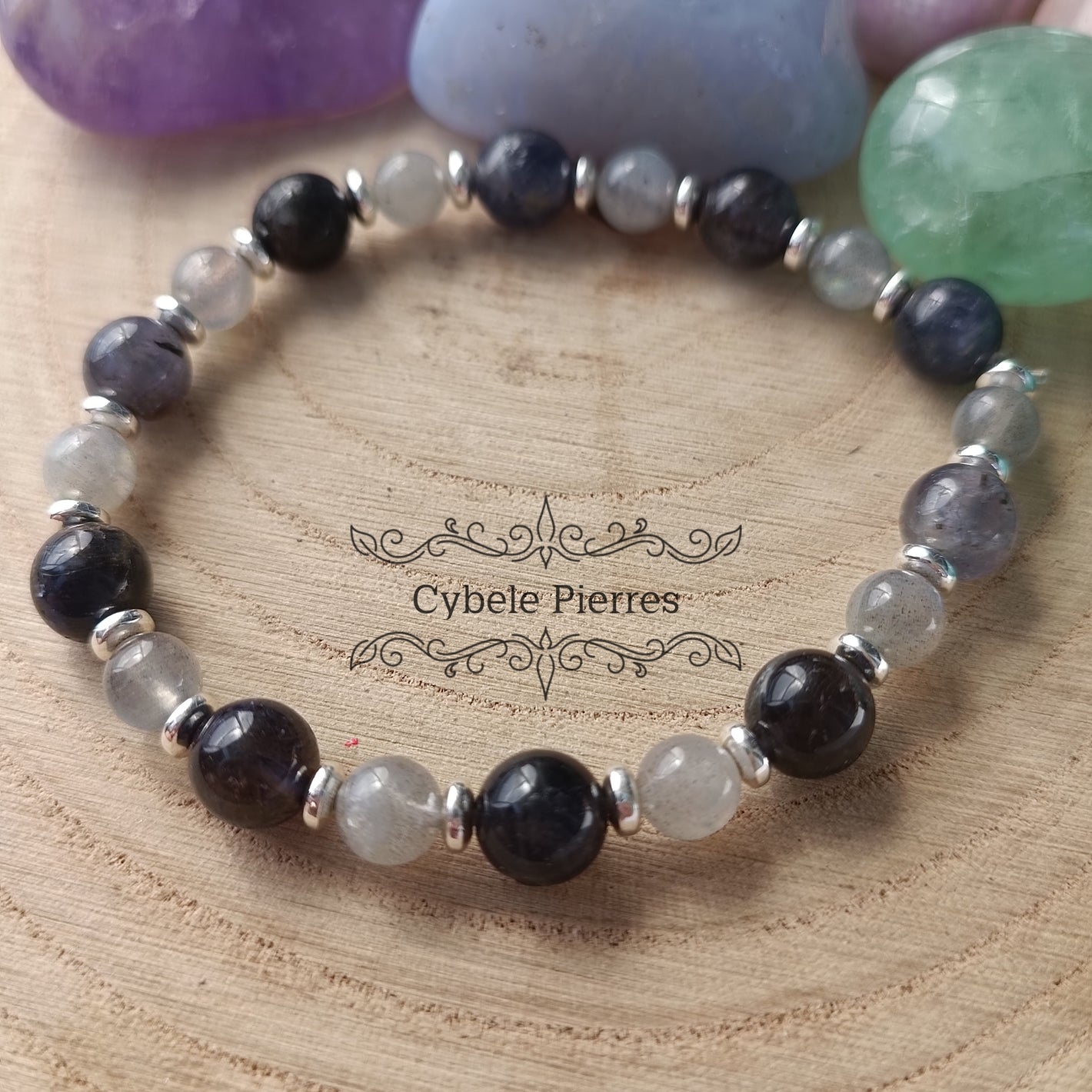 Bracelet Fraicheur de printemps - Iolite (Cordiérite) et Labradorite (6mm) - 18cm