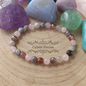 Bracelet Altruisme - Quartz rose et Agate rubanée (6mm) - 18cm