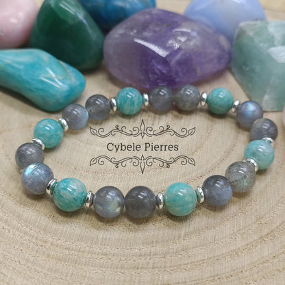 Bracelet Zen - Amazonite et Labradorite (8mm) - 17cm